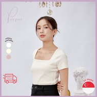 Purpur Women Top Curie Square Neck Top Beige
