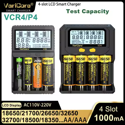 VariCore VCR4 VCP4 LCD Smrt Battery Charger Test Capacity for 3.7V18650 21700 26650 Li-ion 3.2V LiFe