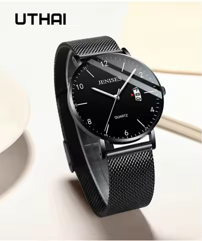 UTHAI H02 Men's Watch Waterproof Luminous Quartz Watch Leather Business Trend Watch Men