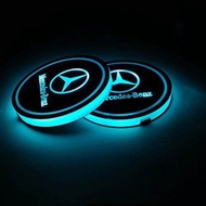 2PCs car LED light cup holder, 7 colors changing USB charging mat glow paper coasters, LED interior 