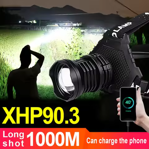 Super Bright XHP 90.3 Headlight Led Head Flashlight Rechargeable Head Flashlight 90 Degree Adjustmen