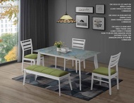 [READY STOCK] 1+3 Seater WITH BENCH Square Marble Solid Wood Dining Set Kayu High Quality Turkey Fab