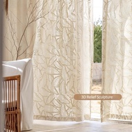 Aesthetics Window Curtain, 150cm*270cm White With Ring Balcony Curtain, Leaf Sheer Thin Curtain