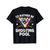 Men's Retro Billiards Graphic T-Shirt - I'd Rather Be Shooting Pool 8-Ball Pool Player Tee with Numb