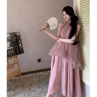 Set chân váy CHANGTONG chất liệu voan gồm áo cổ yếm dáng chữ A kết hợp chân váy