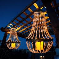 Hanging Candle Lantern 27” Battery Operated Modern Clear Acrylic Crystal Chandeliers with Flickering