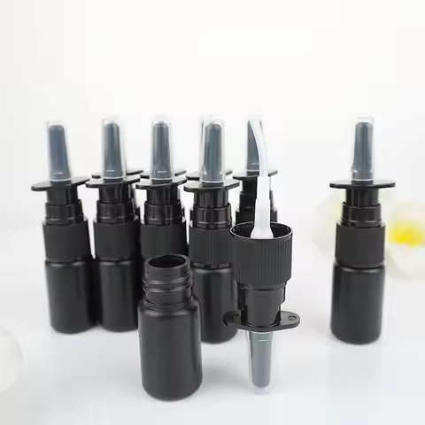 100/200pcs 10ml HDPE Black Empty Nasal Spray Bottle Pump Sprayer Mist Nose Spray Bottle Portable Ref