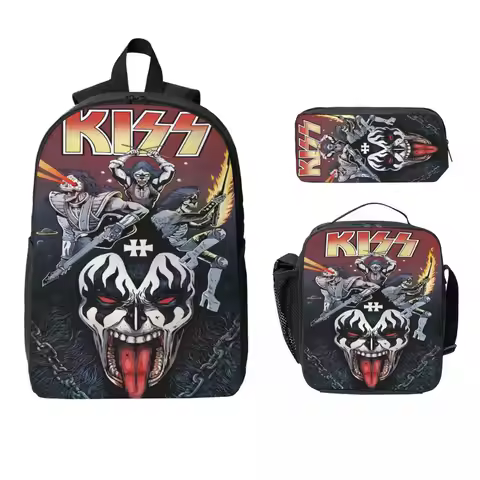 Kiss Band Rock Roll Kids Backpack Lunch Box Pen Bags for Boys Girls Backpacks Kawaii Schoolbag Bookb