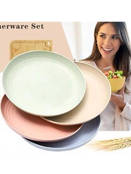 7.8英寸防摔性小麥稈碗盤 - 可重複使用餐盤組 - 可放入洗碗機和微波爐 - 適用於晚餐菜肴