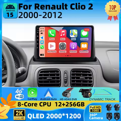 360Camera Android 15 Car Radio For Renault Clio 2 2000-2012 wireless CarPlay Android Auto 2din car i