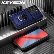 KEYSION เคสกันกระแทกสำหรับ Samsung S22 Ultra 5G S21 FE S20 + Plus กระเป๋าใส่บัตรแหวนป้องกันกล้องสำหรับ Galaxy Note 20