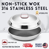 Honeycomb wok Non-Stick Wok With Lid 316 Stainless Steel wok KATA Double Ear Handhold 蜂窩不粘炒锅【130LIVE