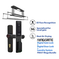 [Free 2 Years Warranty]SINGGATE 3 In 1 Mega Bundle Set FR057 Digital Door Lock + FM021 Digital Gate Lock + LS023 Laundry Rack