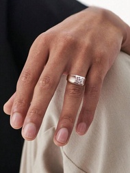1入組1克拉莫伊桑合成鑽訂婚結婚對戒S925純銀閃亮男戒承諾永恆戒指周年紀念豪華珠寶男士禮物