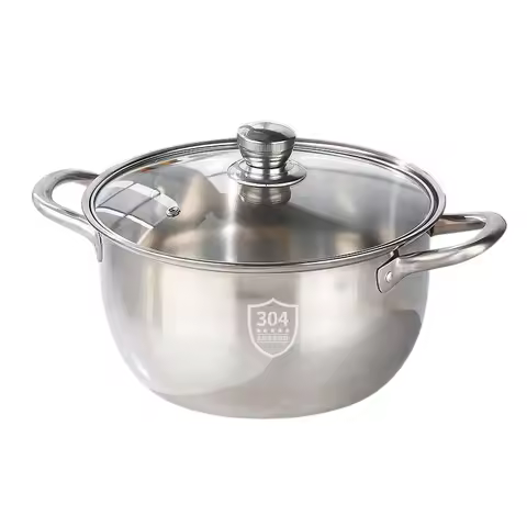For Induction Cooker Cooking Stainless Casserole Cookware Double Handle Soup Pot With Glass Cover