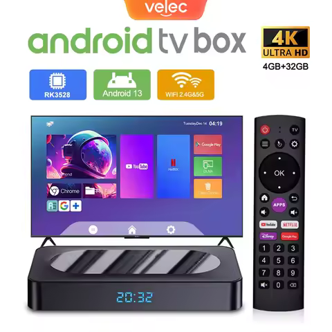 Velec TV Box Android 13 Quad Core Cortex A53 BT5.0 Support 8K 4K HDR Media Player Dual Wifi 32G Smar