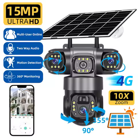 V380 Pro 15MP 6K 10X Zoom Triple Lens 4G Solar Outdoor Three Screen PIR Motion Detection Security CC