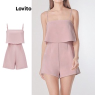 Lovito Casual Jumpsuit Plain Ruffle Jumpsuit for Women L109MD681