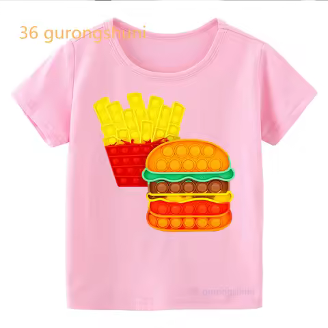 funny kids t shirt for boys Pop it pink kid girl clothes pop hamburger tshirt girl fries graphic tee