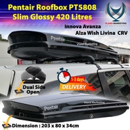 Pentair Roofbox PT5808 Slim Glossy Roof box Storage With Roof Rack ( XL SIZE 420 Litres) Alza Wish Livina Almera Exora