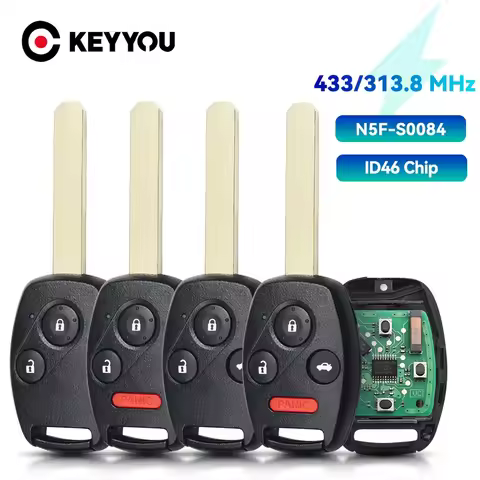 KEYYOU Remote Car Key 313.8Mhz 433Mhz ID46 Chip PCF7936 For Honda Civic EX Si 2006 2007 2008 2009 20
