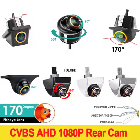 Rotating 170° Fisheye Lens CVBS CCD 1080P Car Rear View Camera Full HD Night Vision Reverse AHD 4Pin