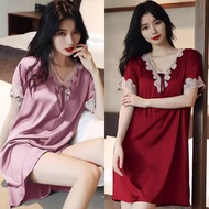 【00118s8zmdk38.my】 睡裙Sleeping skirt时尚睡裙女冰丝家居服连衣裙薄款短袖大码丝质睡衣女天睡裙新款 现货 【0505j2m7qijk2】