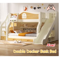 2023 NEW ✨Solid Wood Kids Bunk Bed Frame Staircase Slide Bed Double Decker Katil Budak 2 Tingkat Gel