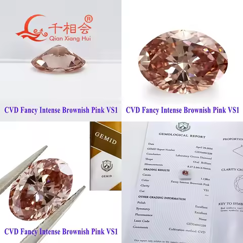Oval Fancy Brownish Pink CVD Diamond Lab Grown Diamond Loose Stone VS1 Clarity Certified GEMID