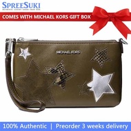 Michael Kors Wristlet In Box Jet Set Small Printed Wristlet Olive Army Green 35F5STVW5L