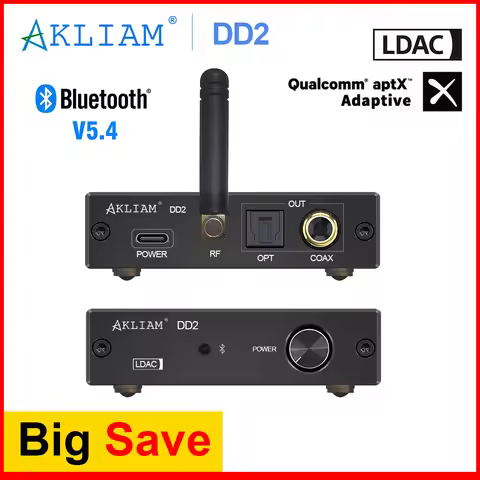 AkLIAM DD2 LDAC Aptx-Adaptive Bluetooth 5.4 to SPDIF Coaxial and Optical Output Digital Interface AP
