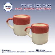 WHITE LINE KOREAN CERAMIC MUG CUTE MUG/ CERAMIC MUG/ BEAUTIFUL MUG CUTE GIFT MOTIF MUG/