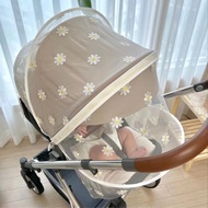 Baby Stroller Mosquito Net Full Cover Summer Breathable Mosquito Cover Daisy Embroidery Gauze Sunshade Stroller Accessories