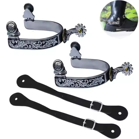 1 Pair Western Cowboy Spurs with Belts Horse Spurs for Men Stainless Steel Spurs Classic Roping Boot