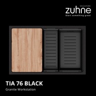 ZUHNE Black Kitchen Sink Workstation with Accessories, Granite Composite (Made in Europe)