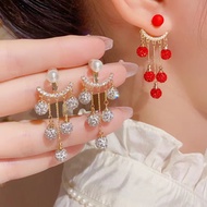 Red Diamond Ball Earrings One Style Two-Wear Earrings Full Diamond Long Earrings