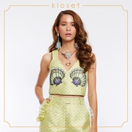 Kloset Jacquard Crop Top With Detail At Front (RS19-T001) เสื้อผ้าผู้หญิง เสื้อผ้าแฟชั่น เสื้อแฟชั่น