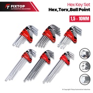 Fixtop L Key Set 9 PCS | Hex Key 1.5–10mm Short Length Star Ball Point