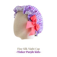 兒童【2-7歲】日係可水洗真絲睡帽 Tinker紫絲帶生日禮物星星紫紫色格子