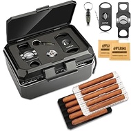 LIHTUN Travel Humidor Box and Cigar Accessories Set, Portable Cigar Humidor Case with 2 Cigar Cutter