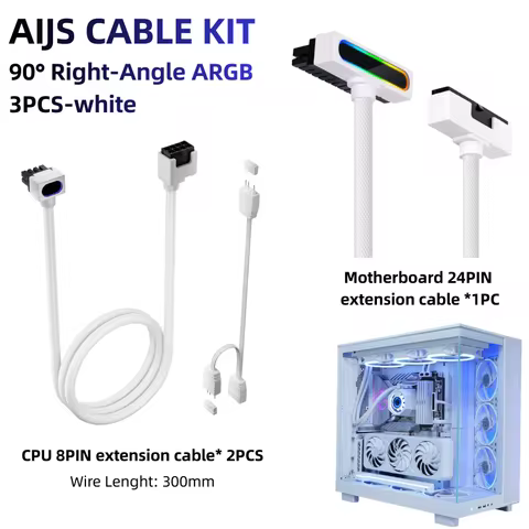3PCS of AIJS Extension Cables : 8PIN CPU Extension Cable*2 + 24PIN Extension Cable*1 for Motherboard