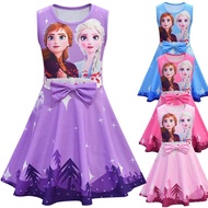 Children's Frozen 2 Elsa Anna Dress Sweet Girls Cartoon Print Sleeveless Vest Dress For Kids Casual Banquet Holiday Dress