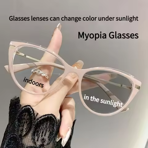 Cat Photosensitive Myopia Glasses 0 -0.5 -0.75…Eye Anti Blue Light/myopia Glasses Flat Metal Eyeglas