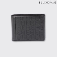 ELLE HOMME กระเป๋าสตางค์หนังวัวแท้ สไตล์ Business แบบพับสั้น สีดำ รุ่น W8W002