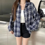 Plaid Shirt Women Oversized Button Up Shirt Blouse Female Tartan Shirts Teen-girl Y2K Grunge Casual 