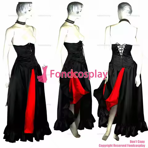 fondcosplay O Dress The Story Of O With Bra Black Red satin nude breasted Dress Cosplay Costume CD/T