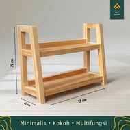 Rak Kayu Serbaguna Aesthetic 2 Susun Tempat Bumbu Dapur Kosmetik Skincare