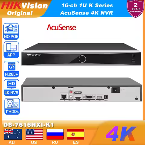 Hikvision DS-7616NXI-K1 4K 1U 16CH NO POE Network Video RecorderAcusense 1SATA NVR 8MP AI By Camera/