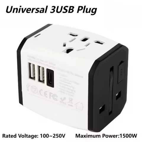 International Universal 100-250V Plug Adapter Travel Adapter 3USB Travel Charging Station UK AU EU U