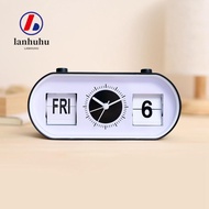 LANHUHU Low Noise Manual Flip Desk Alarm Clock, PVC Tabletop Date Week Display, 7.48x2.36x3.35in Whi